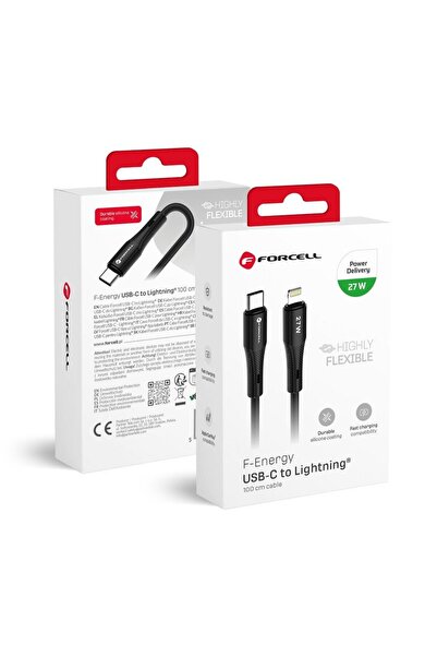 Forcell Cablu USB C la Lightning F-Energy PD 3A 27W Silicon 1 m C346 negru