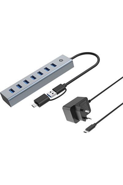 CONCEPTRONIC 7-Port Hub USB-A3.0/-C Adap.->7xA3.0 m.Netz. gr