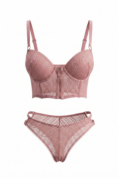 Wakabayashi Rose Color Lace Bustier Bra Panty Set