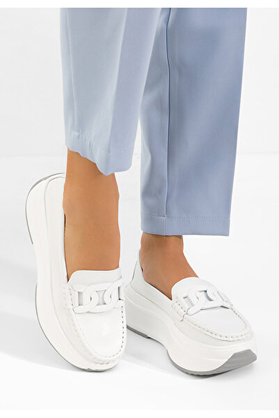 B T Shoes Mivea white thick-soled Leather loafers