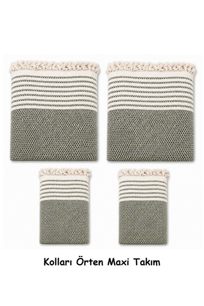 Mandaş Khaki Green - Cotton Non-Slip Wicker Woven Armrest Covering Maxi Sofa ...