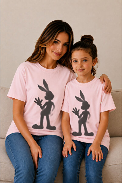 VODEXA Mother Child Oversize T-Shirt Combination Twin T-Shirt 100% Cotton Com...
