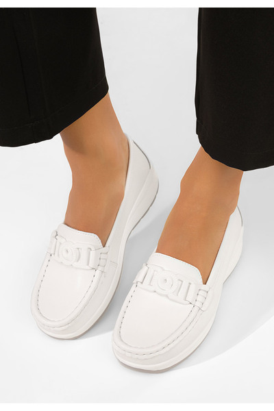 B T Shoes Mocasini piele naturala Gabielia albi