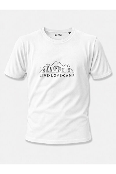 North Whiskers تي شيرت Live Love Camp Caravan مطبوع للجنسين مصنوع من القطن بن...
