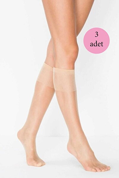 EGE YELİ 3 Pieces Women's Below Knee Shiny -15 Denier Socks Light Skin Color