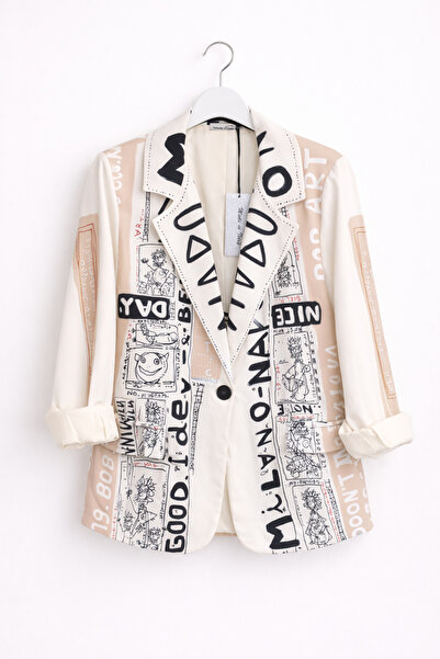 günay boutıque italyan Krep Kumaş Desenli Blazer Ceket