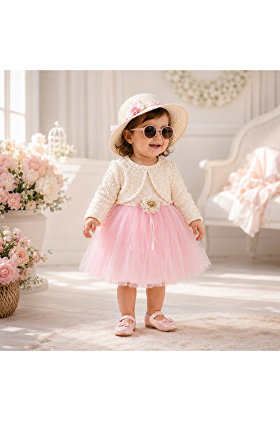 Bebelul Rochita eleganta fetite Bulsen Baby bumbac roz cu bolero si tull 9-18...
