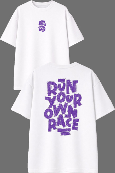 VSRN Run Your Win Design Front and Back Printed White Oversize T-Shirt