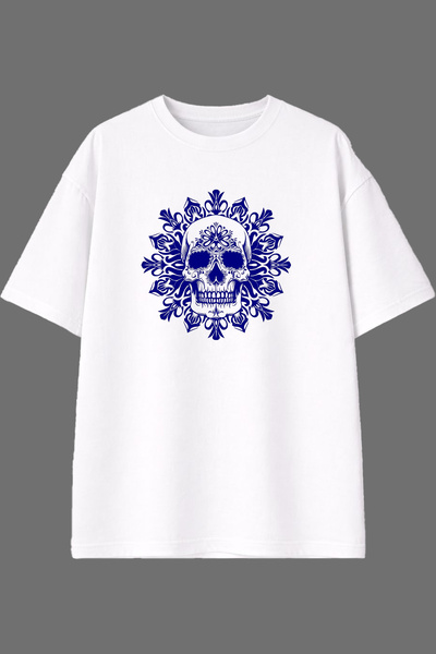 VSRN Tricou supradimensionat alb cu imprimeu frontal cu design cu schelet alb...