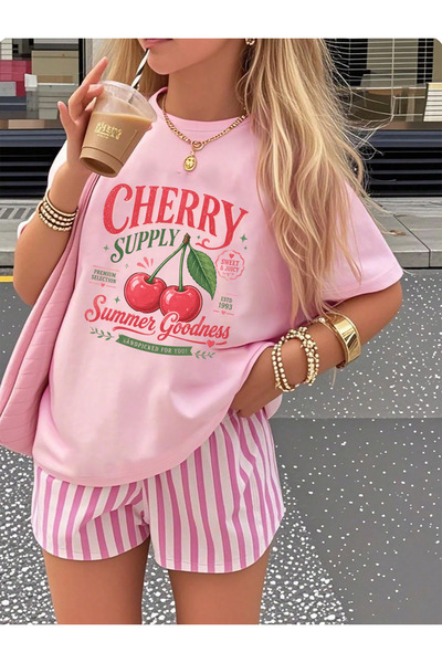 SUNFREE Fruits Mix Printed Oversize Short Sleeve Basic Women's Tshirt
