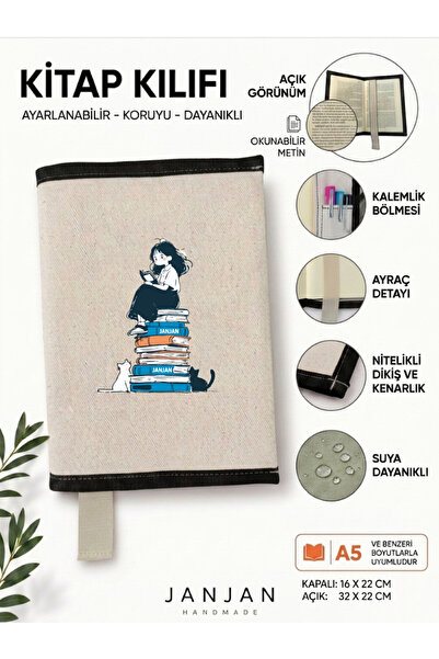 JANJAN NATURAL FABRIC omot za knjigu, perivi omot za knjigu, zaštitnik za knj...