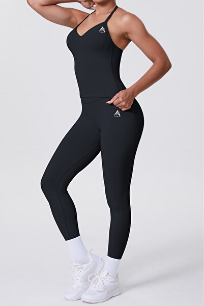Fitskin Bodysuit lung cu decolteu în V, negru intens