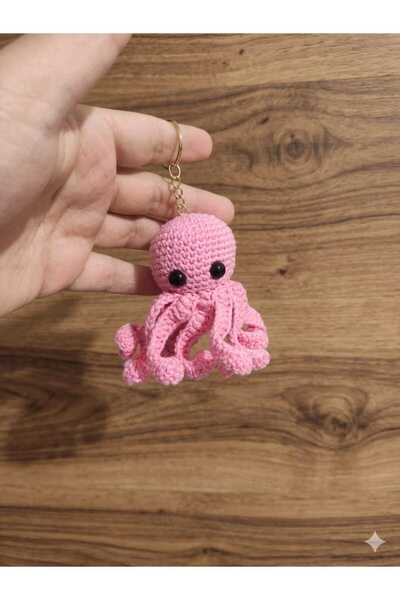 El Örgüsü Amigurumi Pembe Ahtapot Anahtarlık Ve Çanta Süsü Hediyelik