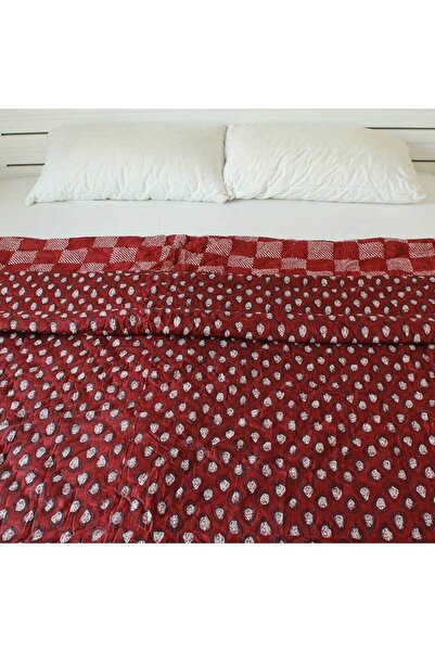 Weswadesi Red Cotton Quilts White Floral Print – Cotton Double Bed Quilt