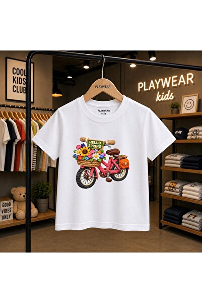 playwear Hello Spring Tricou unisex pentru copii, imprimat cu biciclete, 100%...