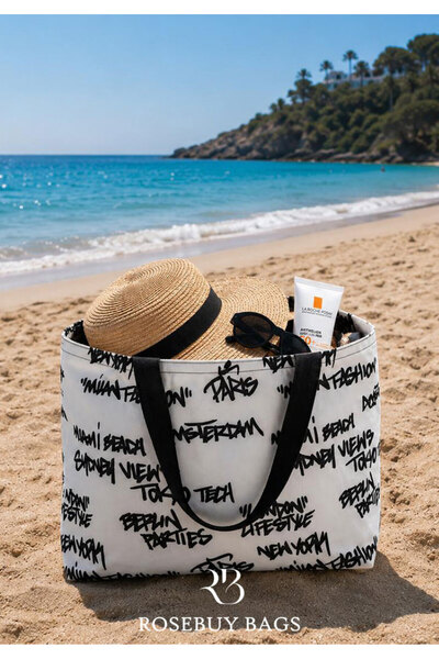 RoseBuy Bags Büyük Boy Kadın Bez Shopper Çanta – Desenli Plaj ve Günlük Omuz ...