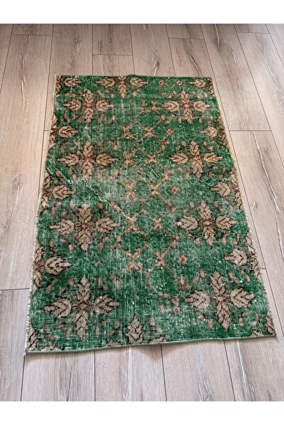 EL YAPIMI El Dokuması Vintage Zümrüt Yeşili Seccade & Çiçekli Dekoratif Kilim...