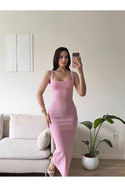 Zoom Butik Ön Arka Kare Elbise - PEMBE