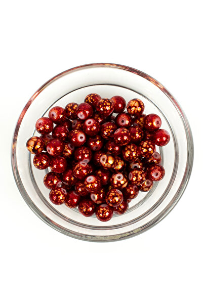 yfhobi 25 Gram- 8 mm Kırmızı Yaldızlı Renk Ebruli Desenli Yuvarlak Cam Boncuk...