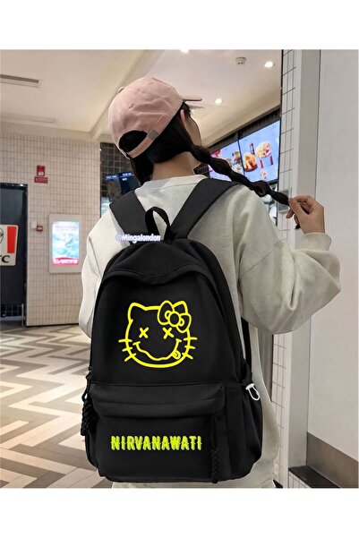 Minga London Black Nirwanawati Printed School Backpack - Mingalondon