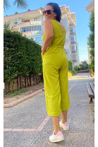 BEBE PLUS Günlük rahat kullanım midi boy beli lastikli cepli kadın tulum
