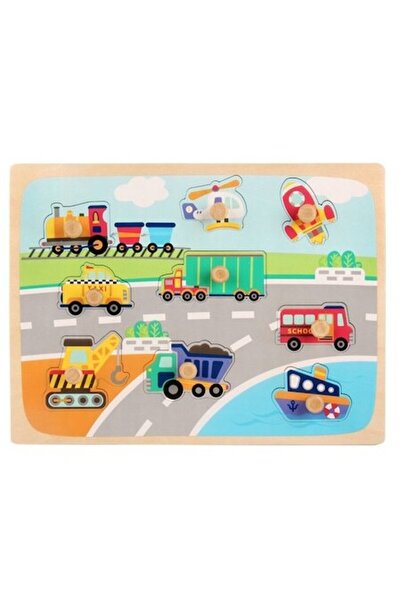 Toyska Wooden puzzle with thick pieces for children Vehicles, 9 pieces, multi...