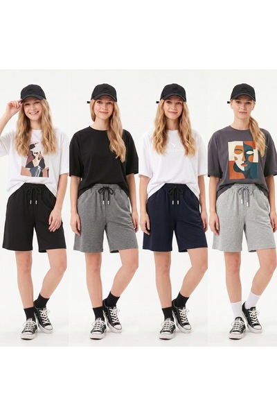 TKT Women's 4-Pack Oversize Comfortable Combed Cotton Shorts with Side Pockets