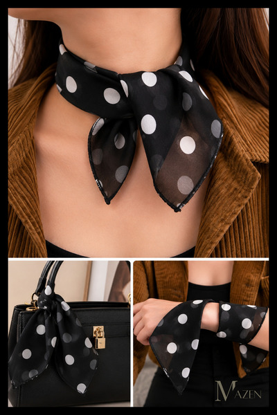 MAZEN Black Polka Dot 45X45 Summer Chiffon Scarf |   Women's Neck Hair Bag Ac...