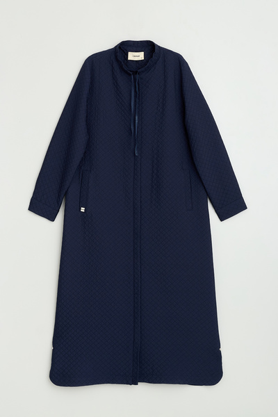 Nihan Plus Size Thin Quilted Overcoat - Navy Blue