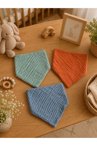 HEİANMONO Baby Bib 4 Layers Muslin Triangle (3 Pieces)