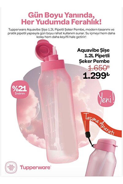 Tupperware Aquavipe pipetli şişe 1.200 taşıma askılı