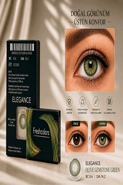 FRESHCOLORS Olive Gemstone Green Yeşil Hareli Göz Kirpik Lensi SKT 12/2030