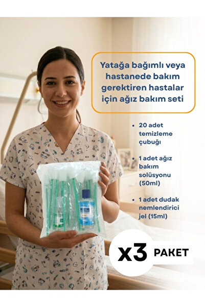 KARYA Ağız Bakım Seti 20 Adet Temizleme Çubuğu 1 Adet Solüsyon 1 Adet Dudak N...