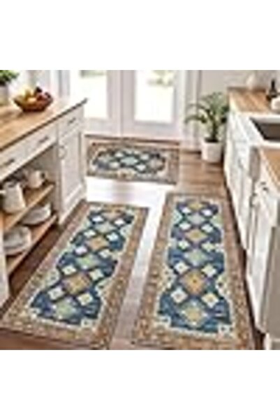 Arabest 3-Piece Non-Slip Kitchen Rugs Set, Washable Boho Mats for Floor Vinta...
