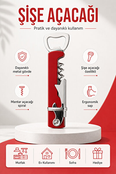 GÜZELYÜZ AVM Paslanmaz Çelik Tirbuşon Açacak Şarap Gazoz Açacağı Çok Fonksiyonlu