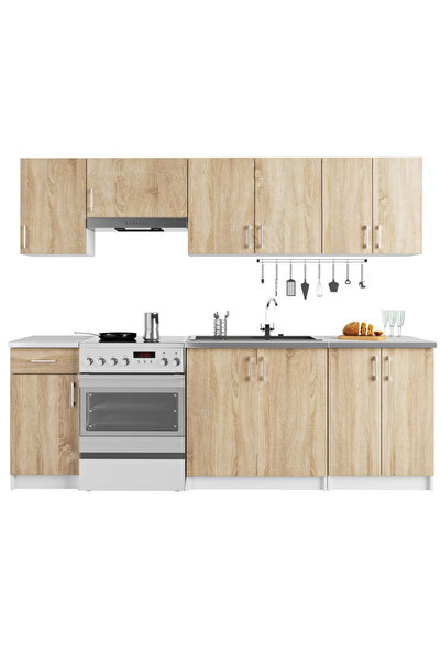 SERSIMO Set de mobilier de bucătărie Lima cu blat, 240x45x203 cm alb/stejar S...