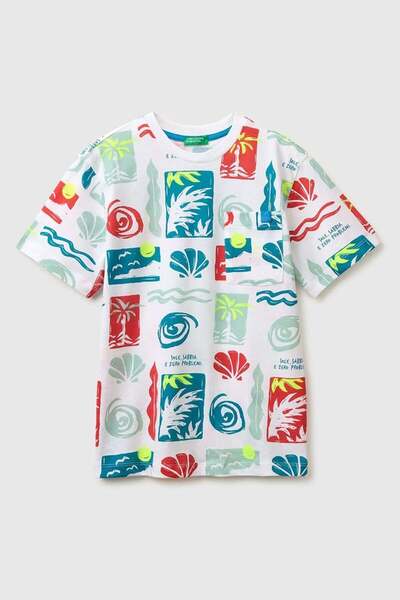 United Colors of Benetton Tricou pentru băieți cu etichetă cu logo și imprime...