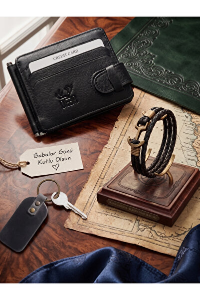 DEERDERİ Passy Model Torch Genuine Leather Card Holder, Wristband and Keychai...