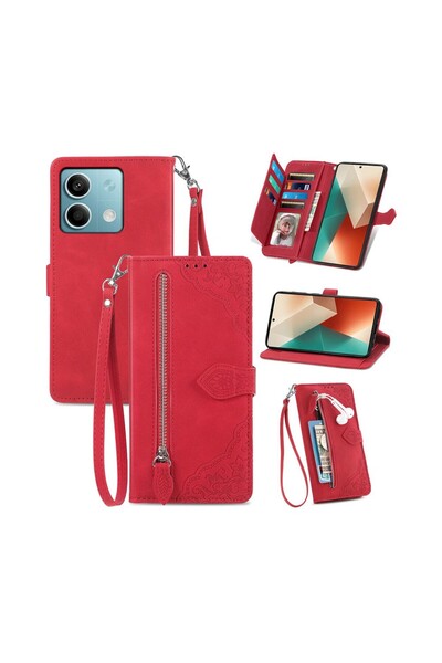 sscase Flower Zipper Θήκη Πορτοφόλι Red (Xiaomi Redmi Note 13 4G)