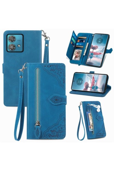sscase Flower Zipper Θήκη Πορτοφόλι Blue (Motorola Edge 40 Neo)