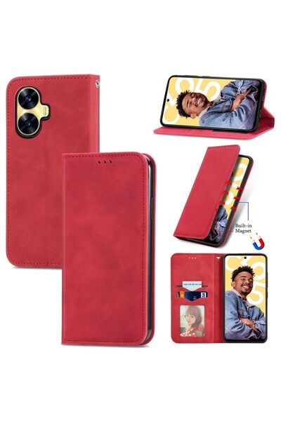 sscase Retro Magnetic Leather Θήκη Πορτοφόλι Red (Realme C55)