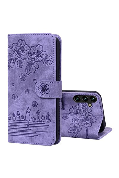 sscase Cherry Blossom Cat Θήκη Πορτοφόλι Purple (Samsung Galaxy A25 5G)
