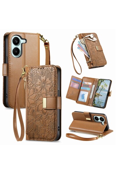 sscase Floral Zipper Θήκη Πορτοφόλι Brown (Xiaomi Poco X8 Pro 5G)
