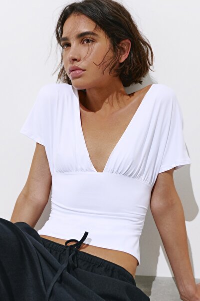 Pull & Bear V yaka büzgülü top
