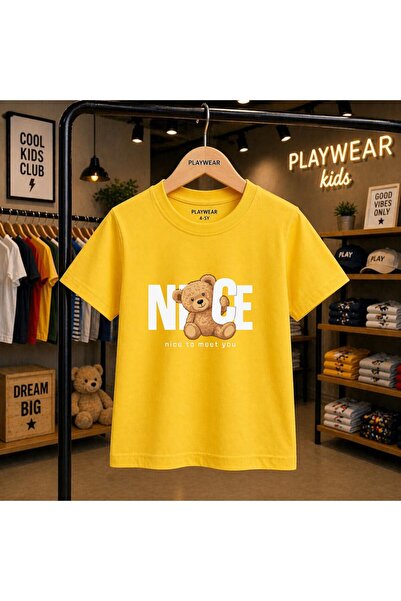 playwear Nice Bear Printed 100% Kids' Unisex T-Shirt 5 6 -7 8-9 10 -11 12 Yea...