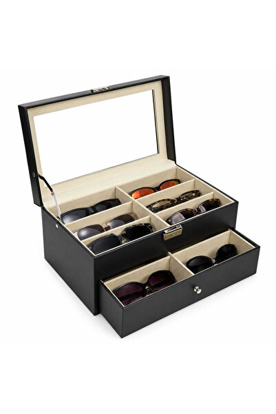 Sunglasses Кутия за съхранение на очила за 12 чифта, премиум органайзер с чек...
