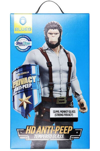 BLUEO Mr Monkey Glass 5D 0.26mm Σκληρυμένο Γυαλί Μαύρο (iPhone 15 Plus / 16 P...