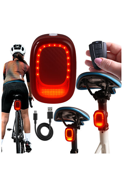 Mardil Lumină spate bicicletă cu alarmă A8 Negru, Lumină de siguranță reîncăr...