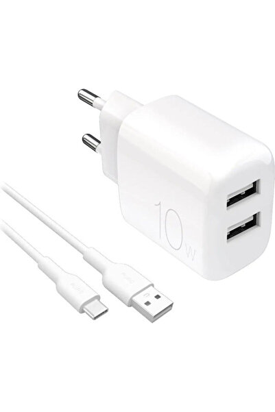 Puro Φορτιστής με 2 θύρες USB-A και καλώδιο USB-C 10W Λευκό (Prolite)