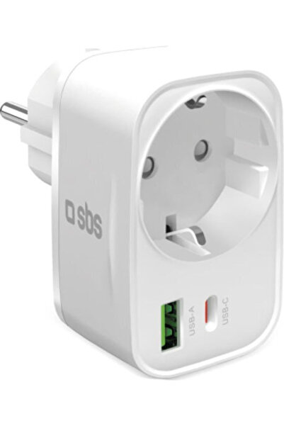 SBS Φορτιστής με ενσωματωμένο καλώδιο, με θύρα USB-A και θύρα USB-C, 20W Powe...